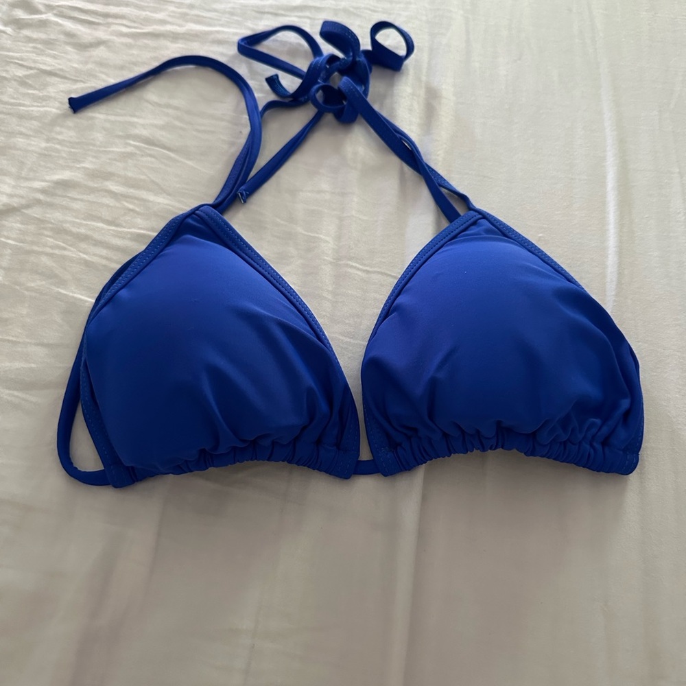 SHEIN Blue Triangle Bikini Top with Adjustable Ties